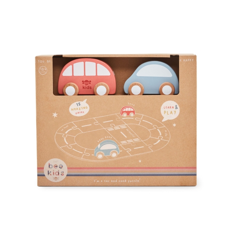 Personalised Just Bee Kids Wooden Road Track with Vehicle Toys FSC®